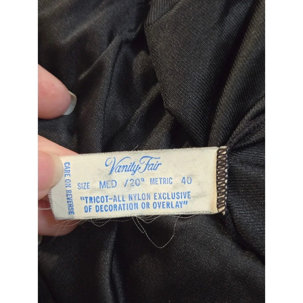 Vintage Vanity Fair Black Nylon Tricot Half Slip Lace Trim Side Slit Medium 20in